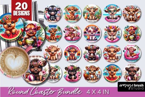 Download Beach Highland Cow Round Coaster Bundle - Premium Bundle