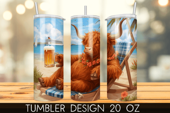 Download Vacation Beach Highland Cow Tumbler Wrap - Premium Resources