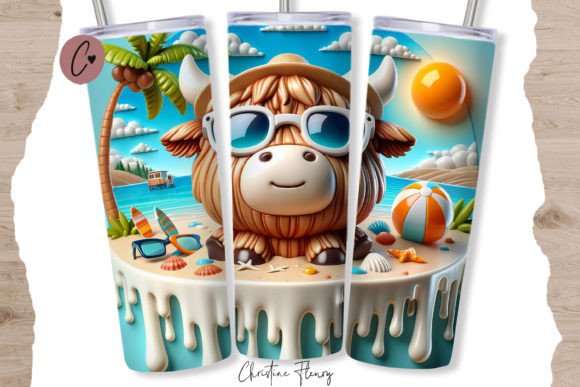 Download 3D Beach Highland Cow Tumbler Wrap PNG - Premium Resources