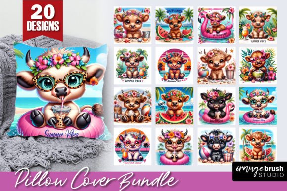 Download Beach Highland Cow Pillow Cover Bundle - Premium Bundle