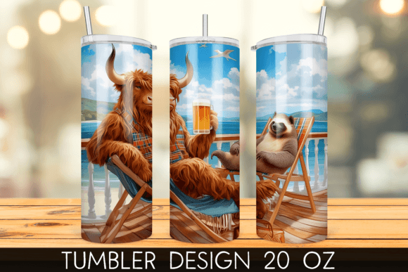 Download Vacation Beach Highland Cow Tumbler Wrap - Beach highland cow Collection