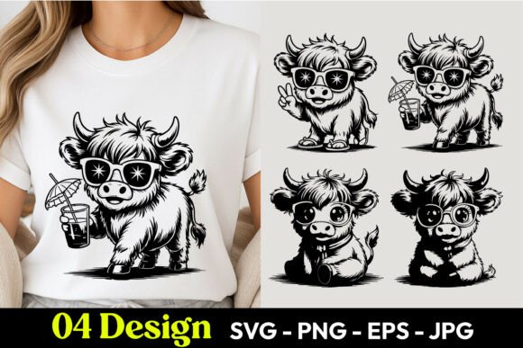 Download Cool Highland Cow Summer Drink Cartoon - Highland cow summer Collection